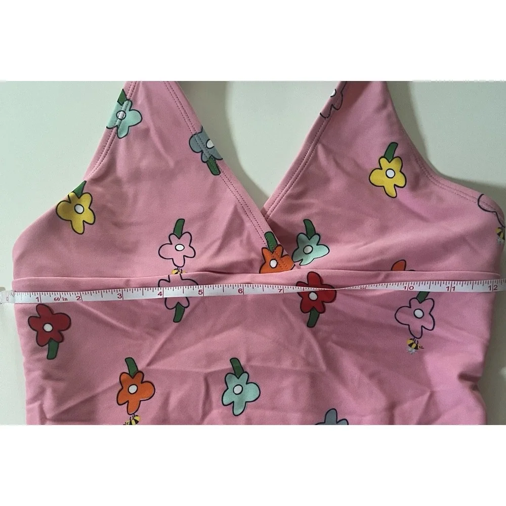 Hanna Andersson Girls Size 150 US 12 Swimsuit One Piece Pink Ditsy Floral Ruffle